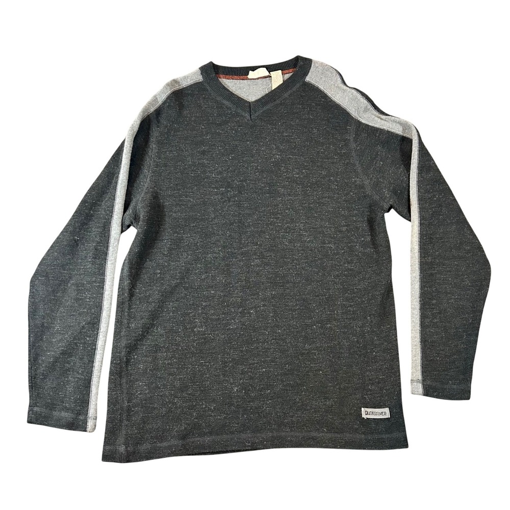 Quiksilver Men's L Dark Heather Grey V-Neck Wool Blend Thermal Shirt‎ Top Y2K